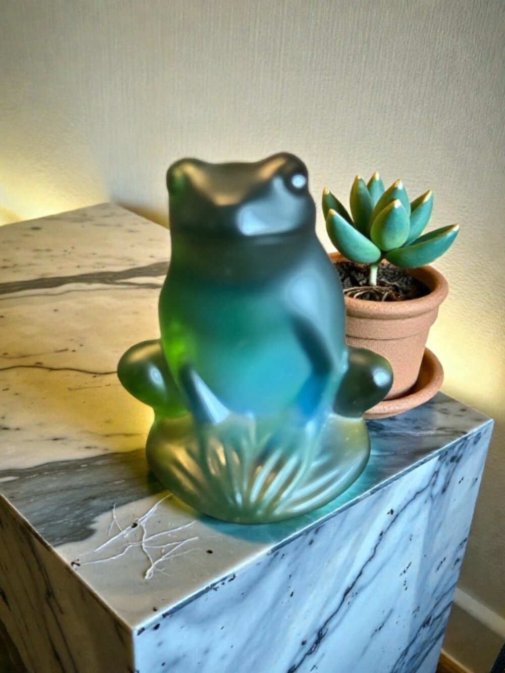 Lalique France Rainette Frog Green Frosted Crystal Figurine - Signed